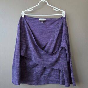 ELOQUII ELEMENTS Womens Plus Purple Heathered Wrap Front Long Sleeve Top 22/24‎